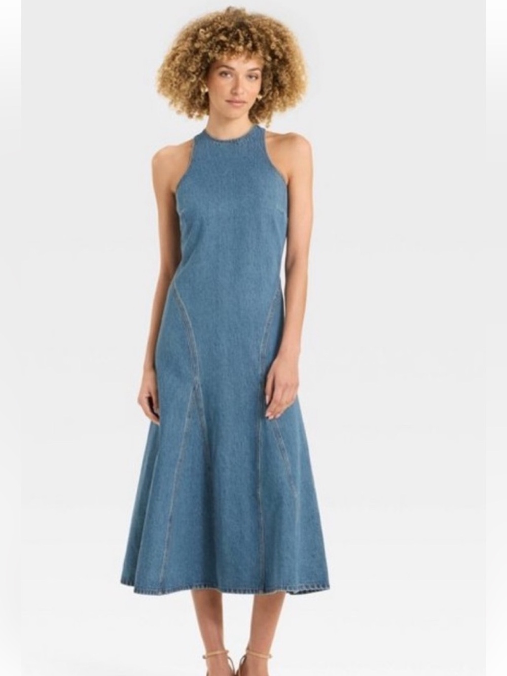 Future collective NWT 2 Halter zipper back a-line Denim Midi Dress
